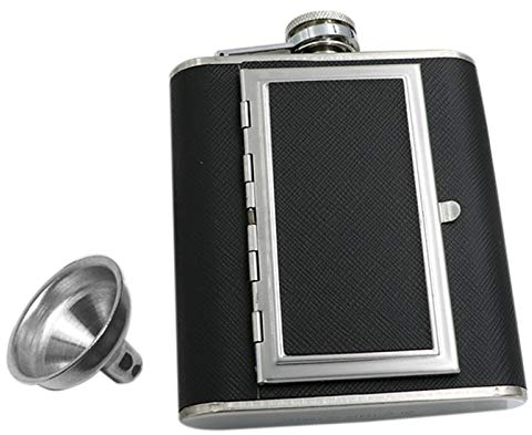 Eighosee Cigarettes Case 5Oz Stainless Steel Hip Flask Whiskey Liquor Bottle Black PU Leather with Funnel Home Outdoor Sport