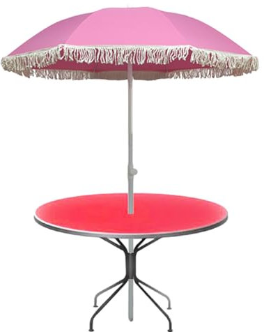 ACHZYFT Luxury Fringe Parasol, 160cm(5.2FT) Pink Garden Umbrella, Portable Outdoor Beach Umbrella,Height Adjustable,for Patio Yard Deck Party Themed Restaurant Cafe(No Base)(Size:1.45M,Color:Pink)