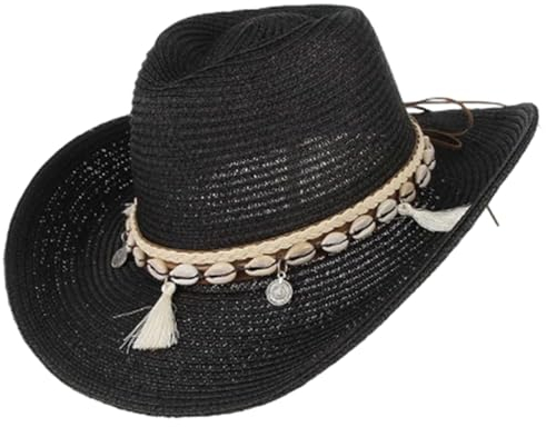 COSSIKA Cowboyhüte Urlaub Cowboyhut Verzierung Strohhut Strand Muscheln Panamahut für Club Karneval Musik Festival Coole Disco Party