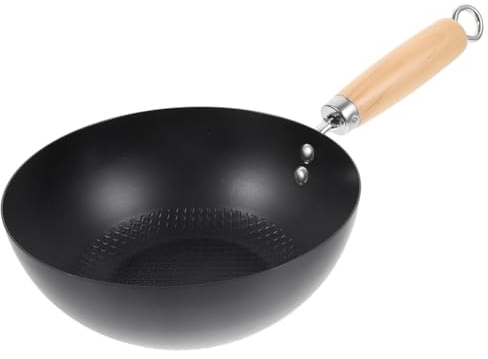 HOLIDYOYO Wok Ghisa Tradizionale Per Cucina Domestica Padella Piccola Per Gas Manico Ergonomico e Antiscottatura Per Frittura Bollitura e Cottura Al Vapore Senza Rivestimento