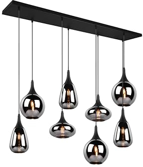 lightling Ludmila Pendelleuchte, 8-flammige Händeleuchte, Ø Schirme 14/18/19.5 cm, Höhe: verstellbar bis 150 cm, Breite: 121 cm, schwarz matt, Metall, exkl. 8 x E14, max: 40W