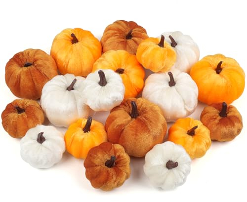 Fangoo 18pcs Orange Weiß Faux Plüsch Schaum Kürbis Dekoration Herbst Kürbis Dekorative Handwerke für Thanksgiving Esstische Bauernhaus Ernte und Halloween Dekorationen Verwendet