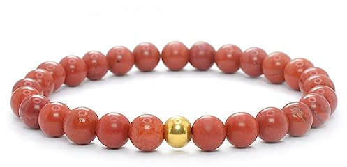 Echtes Roter Jaspis Edelstein Armband mit 6mm Perlen - verschiedene Längen - Heilstein Schutzstein Talisman Glücksbringer Geschenk (Roter Jaspis, 16CM)