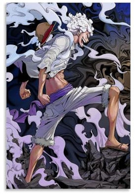 Klassisches japanisches Anime-Poster, Gear 5 Luffy Op-Musikposter für Zimmer, ästhetische Leinwand, Wandkunst, Schlafzimmerdekoration, 30 x 45 cm