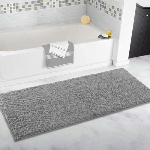 Tappeto da bagno extra large, tappetino da bagno lungo, ultra morbido in ciniglia, antiscivolo e super assorbente, tappeto lungo per il bagno (grigio chiaro, 60 x 160 cm)
