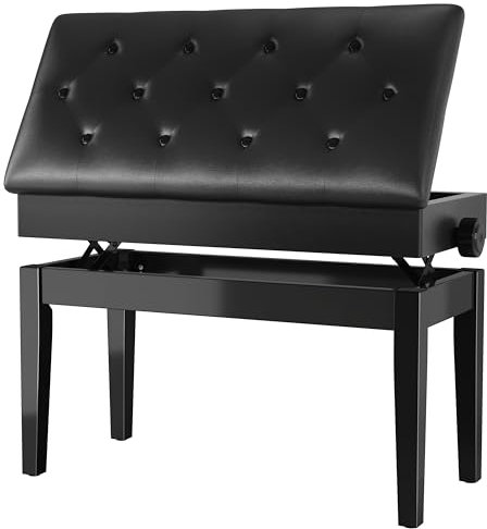 Sgabello Pianoforte Regolabile in Altezza 72x33x58CM, Panca Pianoforte con Spazio di Archiviazione, Sgabello per Pianoforte Carico Massimo 200KG, 4 PCS Gambe Pianoforte Legno Massello, Nero