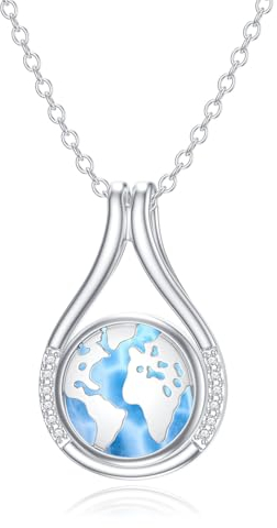 ROMANTICWORK Erde Planet Kette 925 Stering Silber Weltkugel Anhänger Halskette Universum Planet Weltkarte Schmuck Geschenke für Damen Mädchen