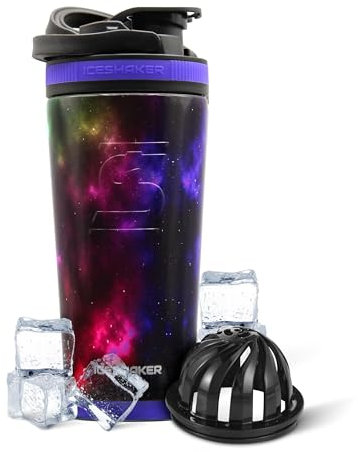 IS ICESHAKER Ice Shaker 26Oz Galaxy Stainless Steel Protein Shaker, Leak-Proof, Insulated Reusable Gym Water Bottle, As Seen on Shark Tank