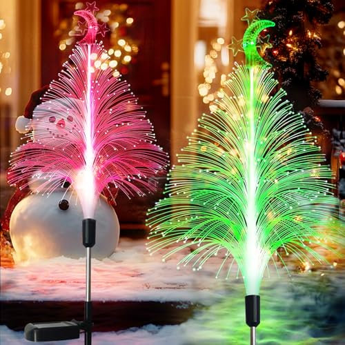 Dexmary Solar Tree Lights, 2 Pack Solar Lights Outdoor Garden Holiday Decorations, Waterproof 7 Colors LED Solar Lights Outdoor for Yard Garden Pathway Lawn (2)