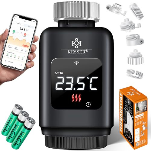 KESSER® Heizkörperthermostat 3er Set WiFi Heizungsregler | Heizungsthermostat WLAN mit Smart Home App Steuerung | Thermostat Alexa, Google Assistant mit 6 Heizkörperventilen | Energie & Kosten sparen