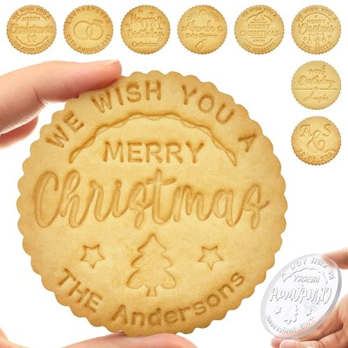 Timbro per biscotti natalizio personalizzato con nome di famiglia personalizzato tema natalizio timbro per biscotti personalizzato con manico per cottura in acrilico taglierina regali