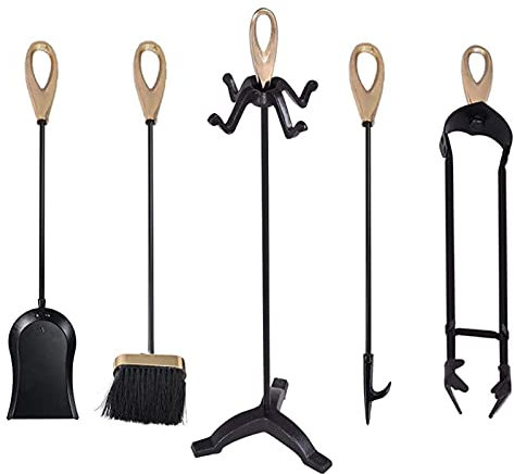 GLJTUO Juego De 5 Herramientas para Fuego De Hierro Forjado para Chimenea, Cepillo, Pala, Tenaza Y Accesorio para Chimenea, 64 Cm De Altura,