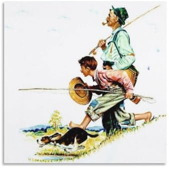 Norman-Rockwell-Druck, Gemälde, Angeln, Malerei auf Leinwand, Wandkunst, Poster, Rollbild, Wanddekoration, Heimposter, 70 x 70 cm