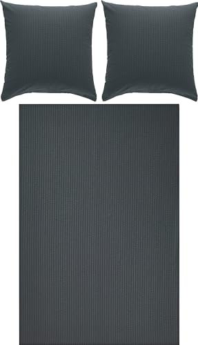 Erwin Müller Bettwäsche-Set Seersucker Uni Serie Rosenheim, Bettbezug, Kissenbezug anthrazit Größe 80x80 cm / 200x220 cm - pflegeleicht, bügelfrei, mit Reißverschluss