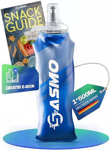 SASMO® Soft Flask 1x500ml BPA-Frei & Ultraleicht | SoftFlask - Schutzkappe & High Flow Ventil | Faltbare Trinkflasche für Laufen, Wandern, Radfahren & Outdoor | Soft Trinkflasche faltbar
