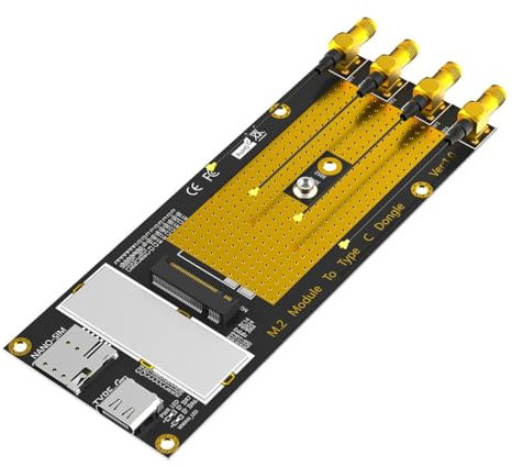 JMT M.2 B Key 3G/4G/5G Modul auf USB-C USB 3.0 Adapter mit Nano-SIM-Kartensteckplatz, kompatibel mit RM500Q RM500U GM800 SIM8200 Modul (mit Antennen)