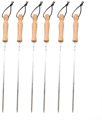 Akozon 6er-Pack Grillspieße aus Edelstahl mit Holzgriffen – 40 cm Großes Grillspieß-Set Zum Grillen von Fleisch, Gemüse und Kabobs – für Grillliebhaber