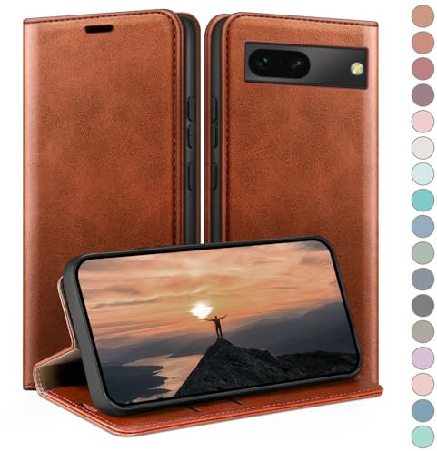 HUOUH für Google Pixel 6A Hülle mit RFID Schutzhülle aus Lederhülle Handyhülle,Kartenfach Leder ständer Handy hülle,360 Grad Schutz Cover für Pixel 6A Klapphülle Wallet Case Hellbraun