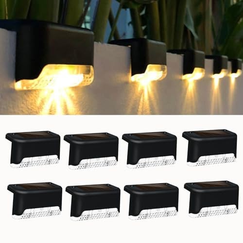 8 Pack Solar Deck Lights Outdoor, LED Solar Powered Decking Lights Waterproof Solar Step Light Outdoor for Fence, Deck, Stair, Step, Railing, Wall, Patio, Garden (Warm White)