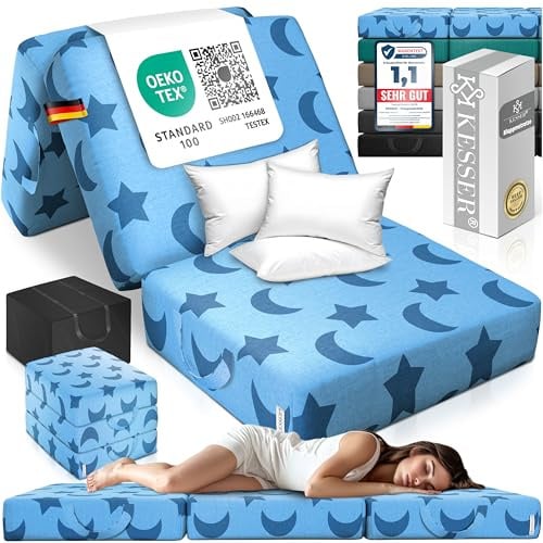 KESSER® Klappmatratze 75 x 195 x 15 cm Gästematratze 3-Fach faltbar zum Sitzhocker Faltmatratze Schaumstoff 25kg/m³ extra dick 15cm atmungsaktiv waschbar Abnehmbarer Bezug inkl. Camping Tragetasche