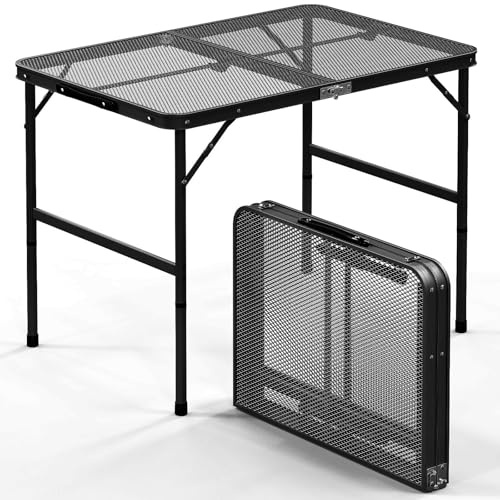 DULNICE Campingtisch Klappbar 90 * 60cm, Camping-Grill-Tisch, leichte Faltbare Camping-Tisch mit Verstellbarer Höhe Tischbeine für Multi-Funktions-Klapptisch.