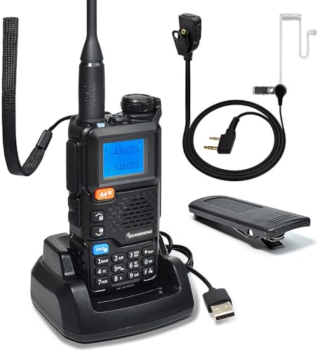 Quansheng UV5R Plus VHF UHF Portable Walkie Talkie | FM NOAA Radio bidirectionnelle pour Studio/extérieur/Voiture (avec tube transparent oreillett)