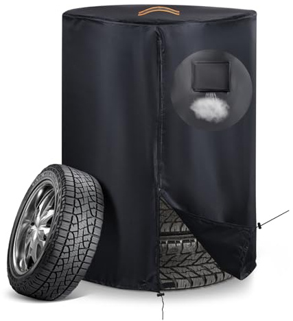 Tire Covers for Storage，Upgraded 420D Oxford Tire Covers Waterproof Outdoor,SPF＞70+,Universal Tire Stack Dust Protective Cover with Waterproof Zipper,Air Vent (Holding 4 Tires Within 32 Inch Diameter)