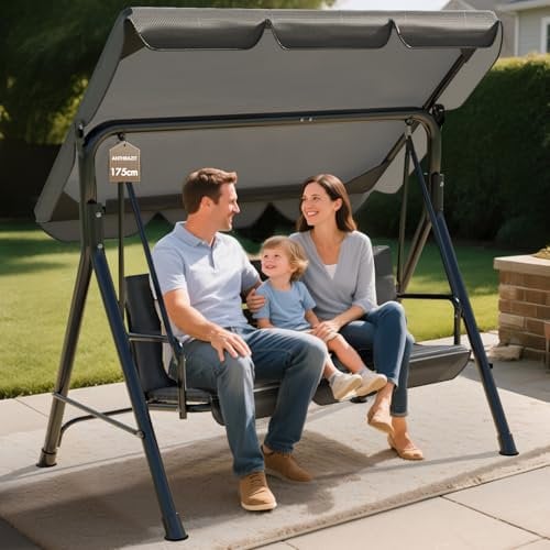Soontrans Dondolo Hollywood a 3 posti, in famiglia con facilità, altalena da giardino con tettuccio parasole e struttura e cuscino imbottito, portata fino a 200 kg, in acciaio (175 x 110 x 152 cm