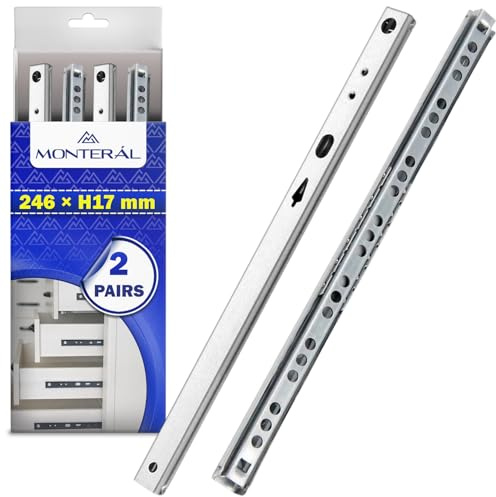 2 Paar Kugelgelagerte Schubladenschienen 246x17 mm | Teleskopische Auszugsschienen Teilausdehnung von 170 mm - Garantie 10 Jahre - MONTERAL