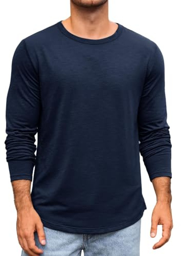 Runcati Men's Long-Sleeved Crew Neck T-Shirt Plain Regular Fit Tops Sports Leisure Shirts Casual Basic Vest