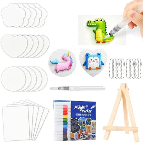 Teouuas Magic Puffy Paint, Comprenant 20 Feuilles de Papier Texturé en Mousse, 12 Feutres de Couleur, Kit de Peinture 3d Enfants, pour Projets Artistiques Créatifs