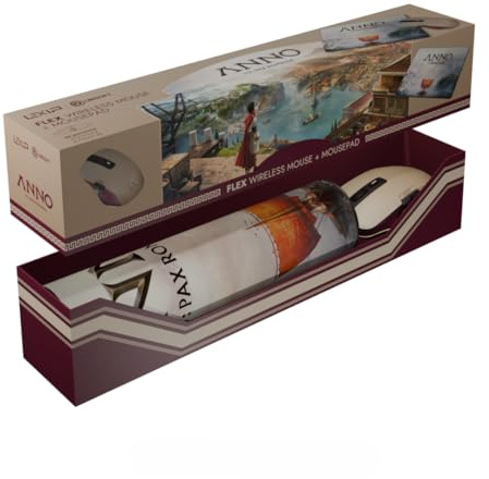 Lexip Souris Gaming sans Fil Flex Anno 117 Pax Romana, Joystick 3D, Patins Céramique avec Tapis de Souris Personnalisé (35x25 cm)