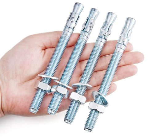 Xrfoiniu 10 Pcs 1/2 x5-1/4 Wedge Anchors Zinc Coated for Heavy Duty Concrete Wall Anchor Cement Wall Base Bracket