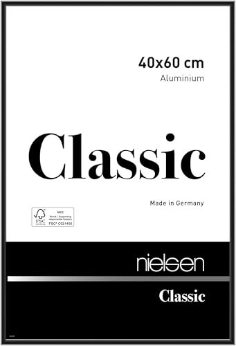 nielsen Bilderrahmen, 40 x 60 cm, Aluminium, Schwarz glanz, Posterrahmen zum Aufhängen im Hoch- & Querformat, Echtglas, Classic