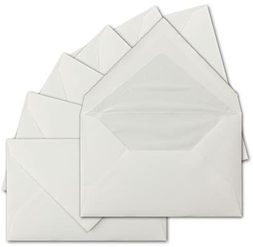 50 Stück C5 Vintage Briefumschläge, Büttenpapier, 16,2 x 22,9 cm, Weiß halbmatt - gefütterte Kuverts - edle Bütten Hüllen mit Innenfutter - blickdicht