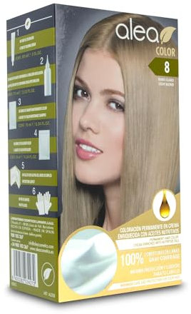 ALEA - Tinte Pelo Mujer - Alea Color - Nº 8 K - Color Rubio Claro - Coloración Permanente en Crema - con Aceite de Argán y Macadamia - Cobertura de Canas - Máxima Protección y Cuidado