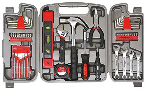 Apollo Tools 53 Piece Home Repair Tool Set with Toolbox Storage Case, Basic Tool Set for General Household Repairs and DIY, Includes Most Useful Hand Tools - Red