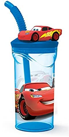 p:os 35871026 - Cars Trinkbecher für Kinder mit integriertem Strohhalm, Deckel und 3D Figur, Trinkgefäß mit ca. 360 ml Fassungsvermögen, ideal für kalte Getränke