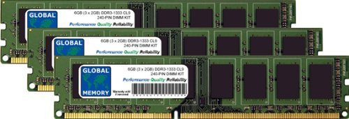 GLOBAL MEMORY Kit RAM DIMM da 6 GB (3 x 2 GB) DDR3 1333 MHz PC3-10600 a 240 Pin per SCHEDE Madri PC