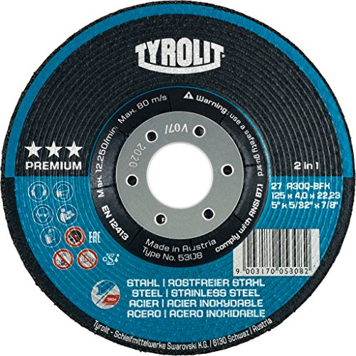 Tyrolit 908227 Rondeller, Premium, Durchmesser 125 mm, A36-BF, Stahl/Inox/Alu/Guss (10-er Pack)