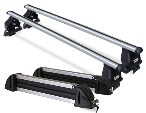 VDP Dachträger Original + Skiträger/Snowboardträger/Skihalter Alu 4 Paar Ski kompatibel mit Renault kompatibel mit Megane III Kombi 5 Türer 2009-2016