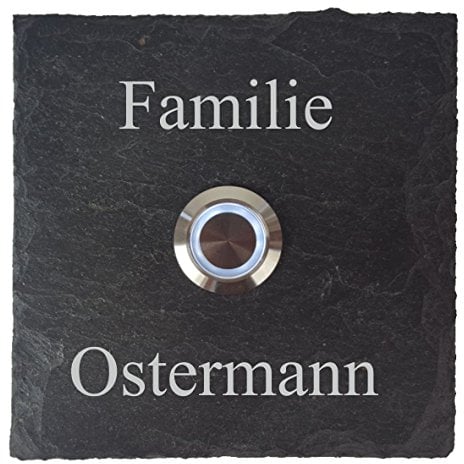 laser-diele Türklingeln – Klingelschild Schiefer – Türklingel mit Gravur – Türklingel mit Namen – Türklingel Beleuchtet – mit LED – 100x100 mm – Standard