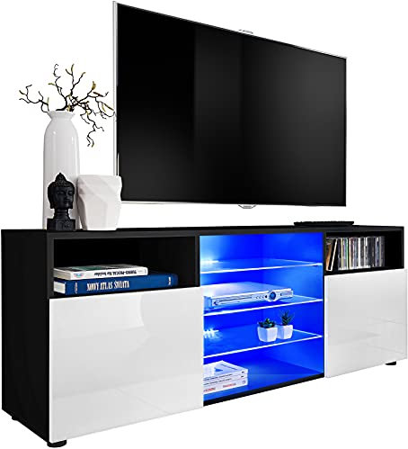 Generic ExtremeFurniture T38 TV Lowboard, Karkasse in Schwarz Matt/Front in Weiß Hochglanz mit LED in RGB