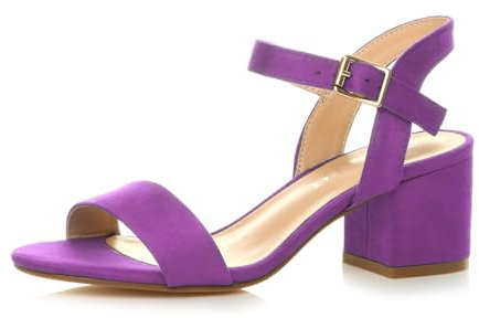 Ajvani Women Ladies Low Block Heel peep Toe Ankle Strap Strappy Party Sandals, 3 UK, Purple Suede