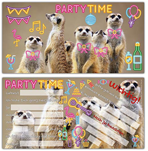 12er Set PARTY-ERDMÄNNCHEN Einladungskarten - lustige Einladungen zum Kinder-Geburtstag oder Party für Mädchen Jungen & Erwachsene von BREITENWERK