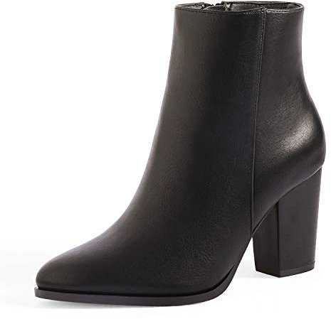 DREAM PAIRS Stivali da Donna Con Grosso Tacco Alto Moda Casual Comodi Stivaletti Donna Con Zip Laterale,Size 36,Nero/Pu,ANITA