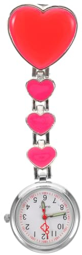 ibasenice Spilla a Forma di Cuore Orologio Spilla Bagliore al Quarzo Scuro Orologio Appeso Retro da Tasca Regalo per Infermiere con Clip Pin (Rosato)
