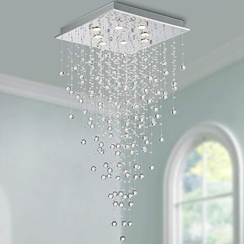 BESTIER Moderne Kristall Regentropfen Kronleuchter Beleuchtung Unterputz LED Deckenleuchte Leuchte Pendelleuchte für Esszimmer Badezimmer 8 GU10 LED Birnen Erforderlicher Durchmesser 55cm Höhe 120 cm