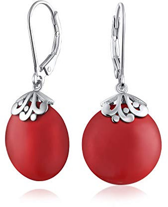 Western Stil Filigrane Hebel Zurück Dunkel Rot Burgund Simuliert Koralle Gefärbt Türkis Flache Runde Kreis Disc Baumeln Tropfen Ohrringe Für Frauen .925 Sterling Silber