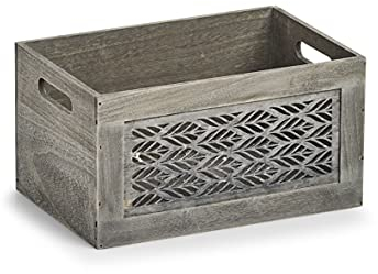 Zeller 15186 Aufbewahrungskiste 'Leaves', Holz, grau, ca. 30 x 20 x 16 cm